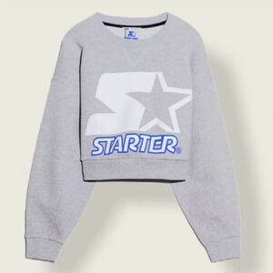 Zara Starter Logo Cropped Long Sleeve Cozy Casual Pullover Sweatshirt